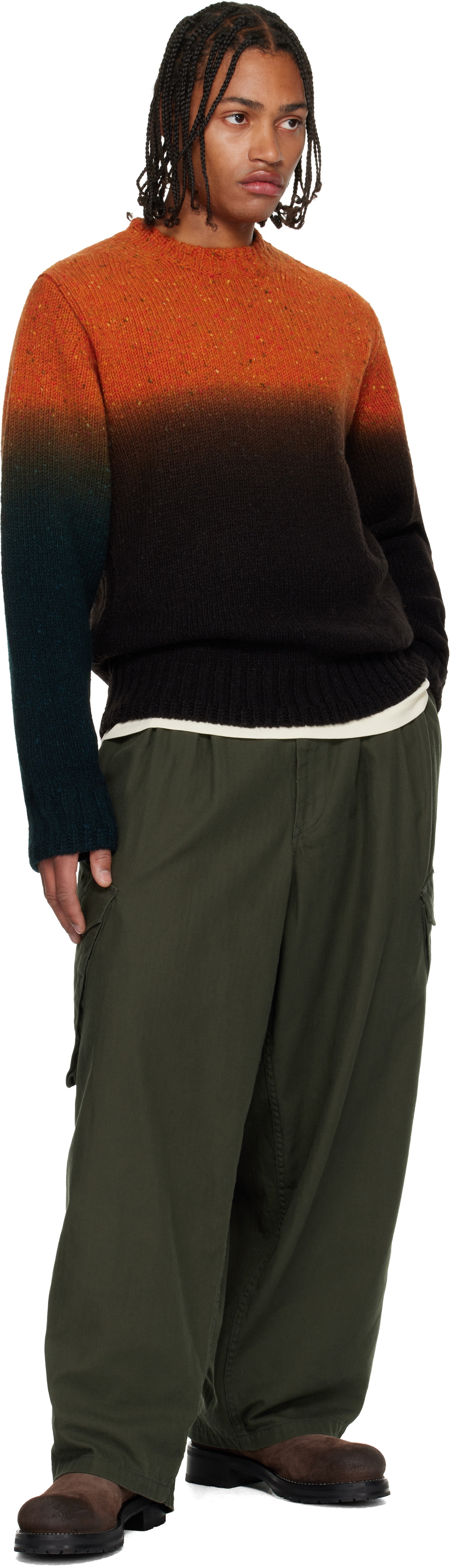 sacai Orange & Brown Garment Dye Wool Knit Sweater