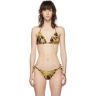 Versace Underwear Black and Tan Barocco Animalier Triangle Bikini Top