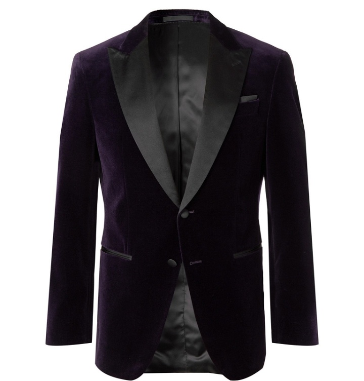 Photo: Hugo Boss - Black Slim-Fit Satin-Trimmed Cotton-Velvet Tuxedo Jacket - Purple