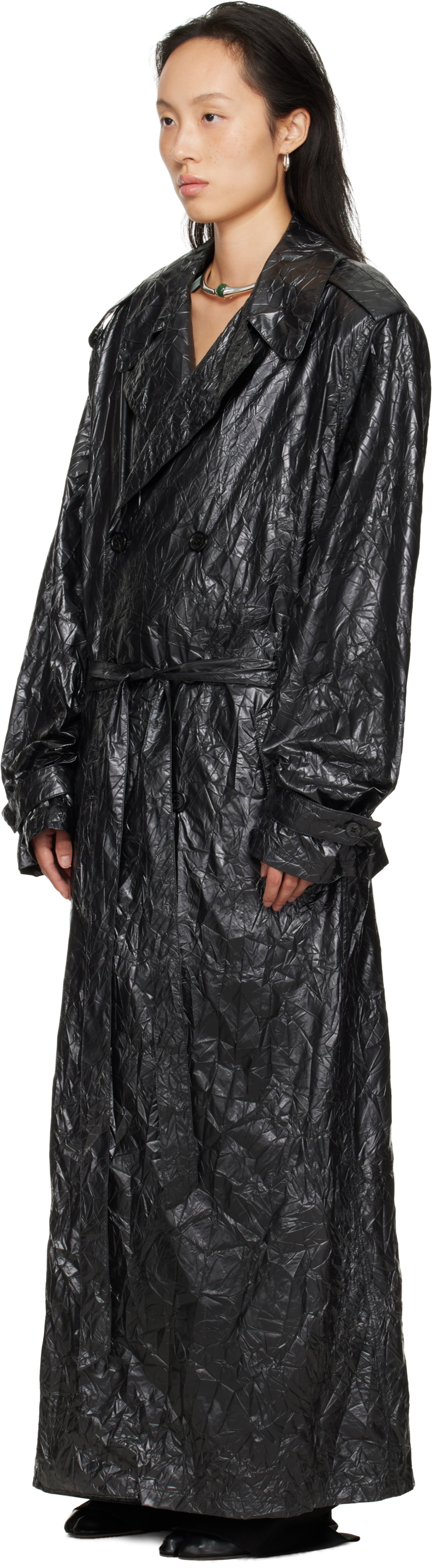 LU'U DAN Black Crumple Trench Coat