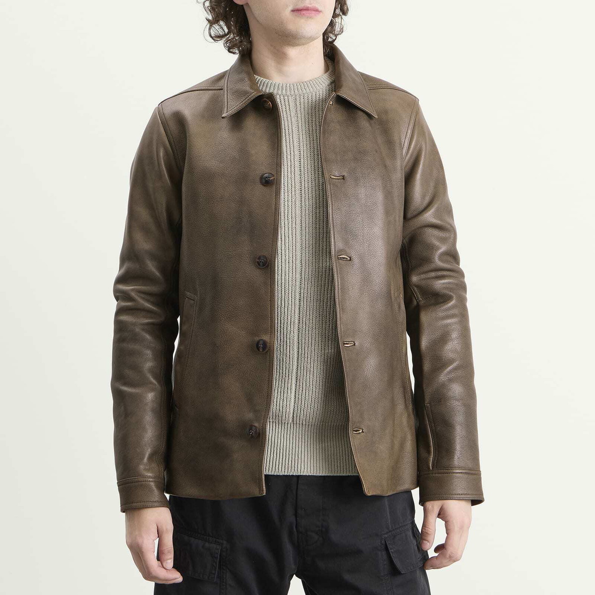 Rick Owens Men's Buttoned Leather Brad Jacket in Washed Black