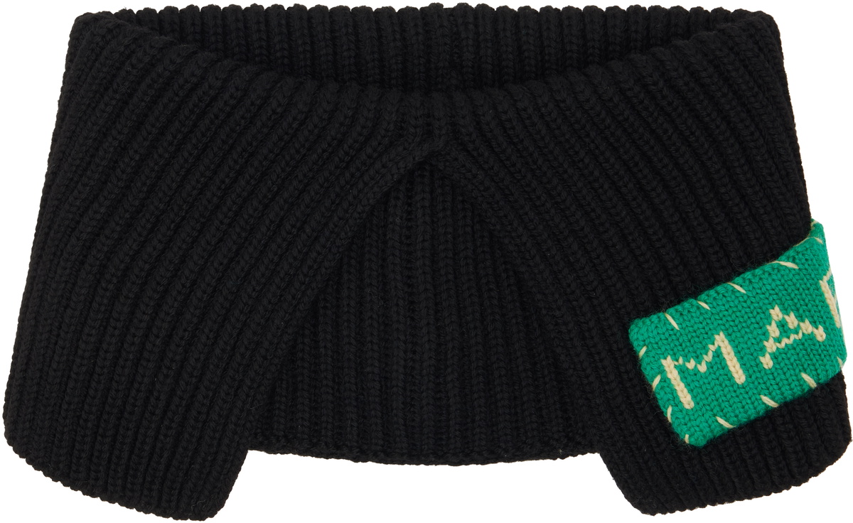 Marni Black Fisherman Rib Wool Pullover Scarf