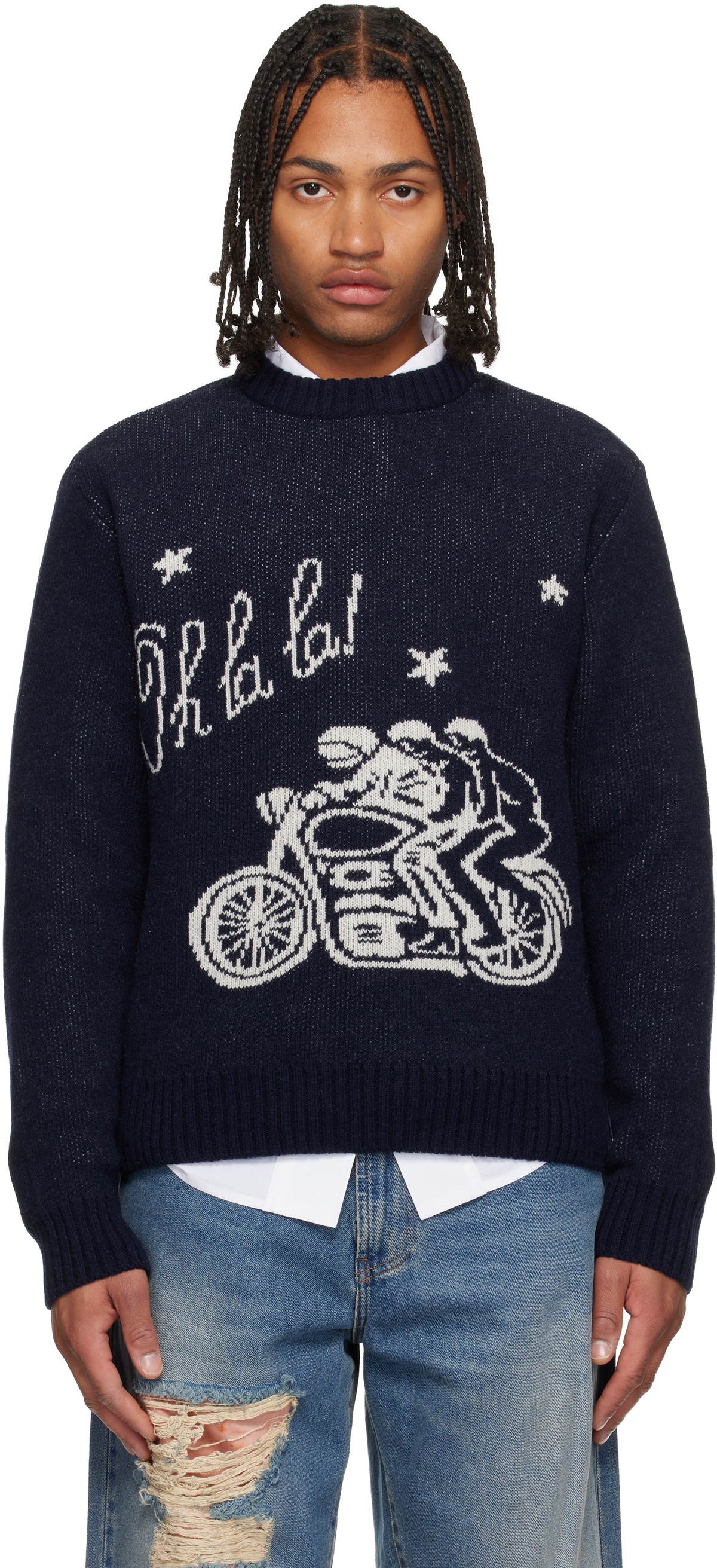 Carne Bollente Navy 'Ménage à Trois Oh La La' Sweater