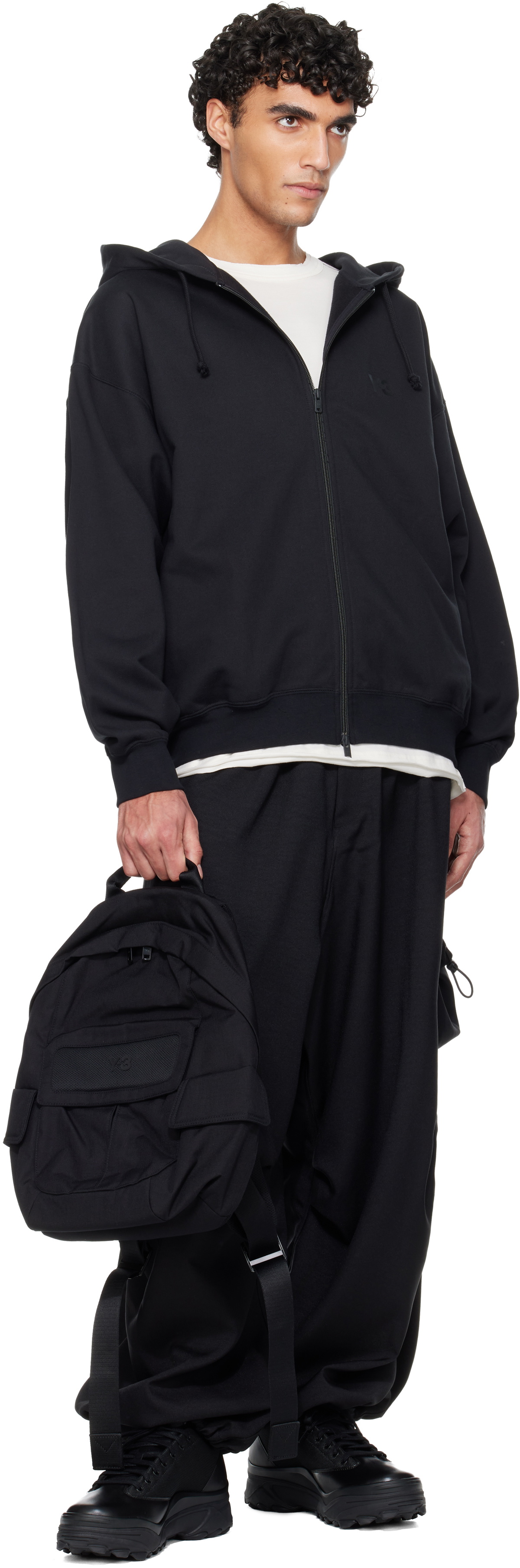 Y-3 Black Brushed Terry Zip Hoodie