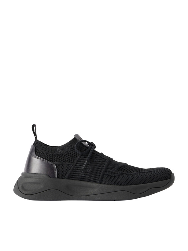 Photo: Berluti - Shadow Leather-Trimmed Stretch-Knit Sneakers - Black