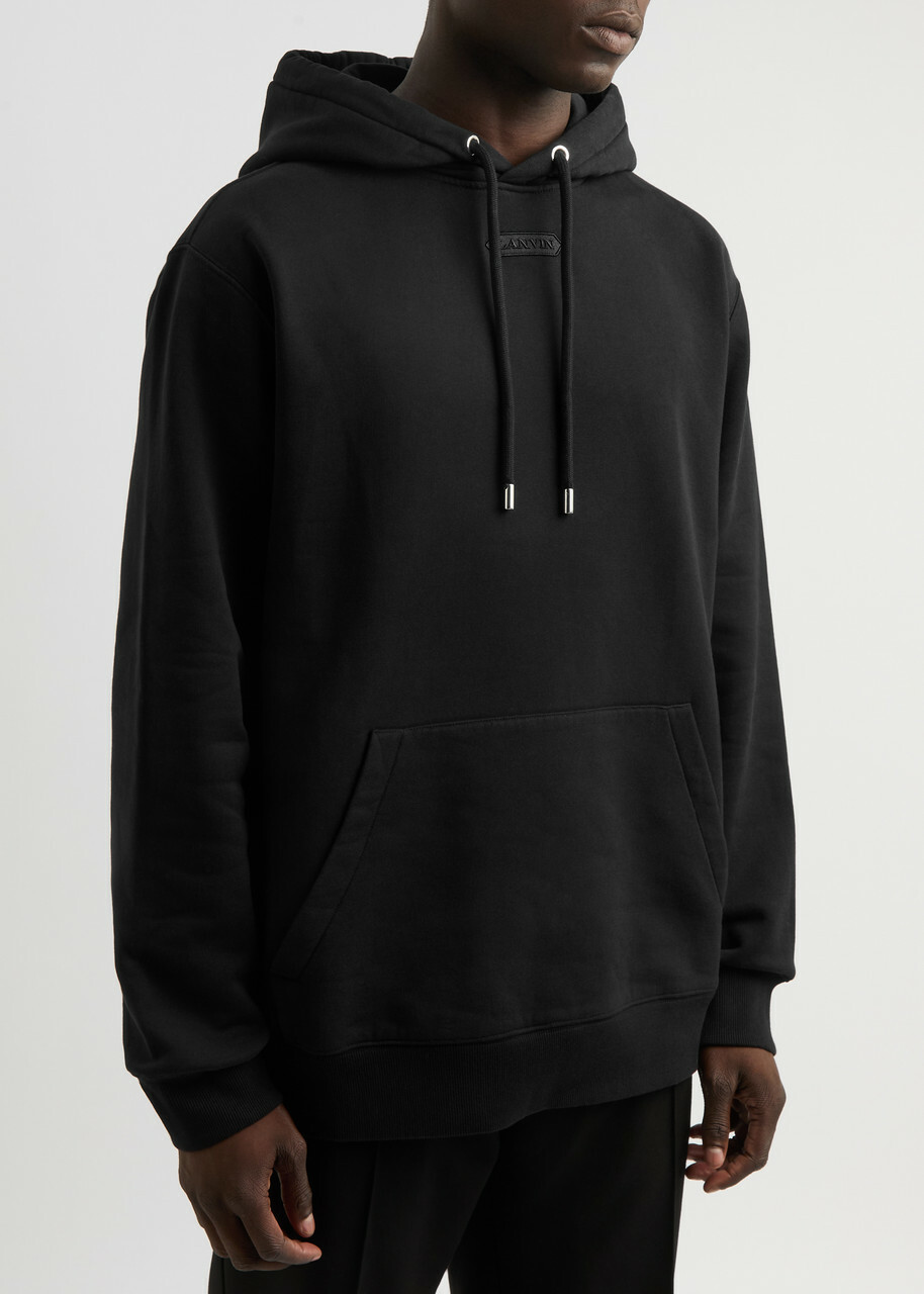 Lanvin Logo-embroidered Hooded Cotton Sweatshirt Black