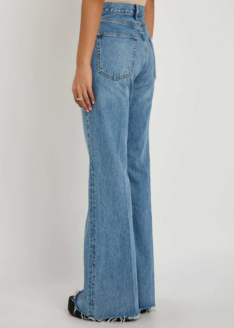 Frame The Lax Distressed Flared-leg Jeans Blue