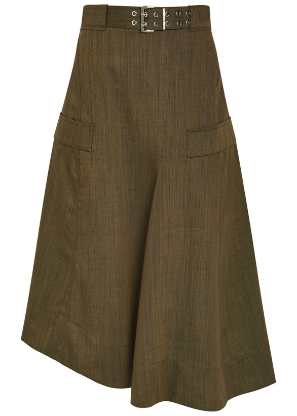 Photo: Ganni Belted Wool Midi Skirt Brown