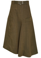 Ganni Belted Wool Midi Skirt Brown