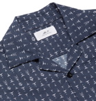 Mr P. - Camp-Collar Printed Cotton-Poplin Shirt - Men - Navy