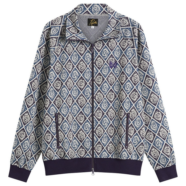 Photo: Needles Men's Poly Jacquard Track Jacket in Blue/Purple