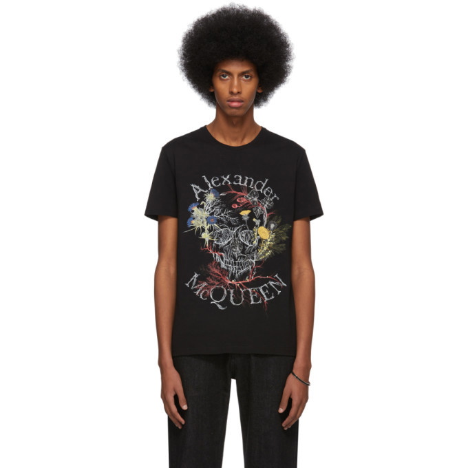 Photo: Alexander McQueen Black Glowing Botanical Skull T-Shirt