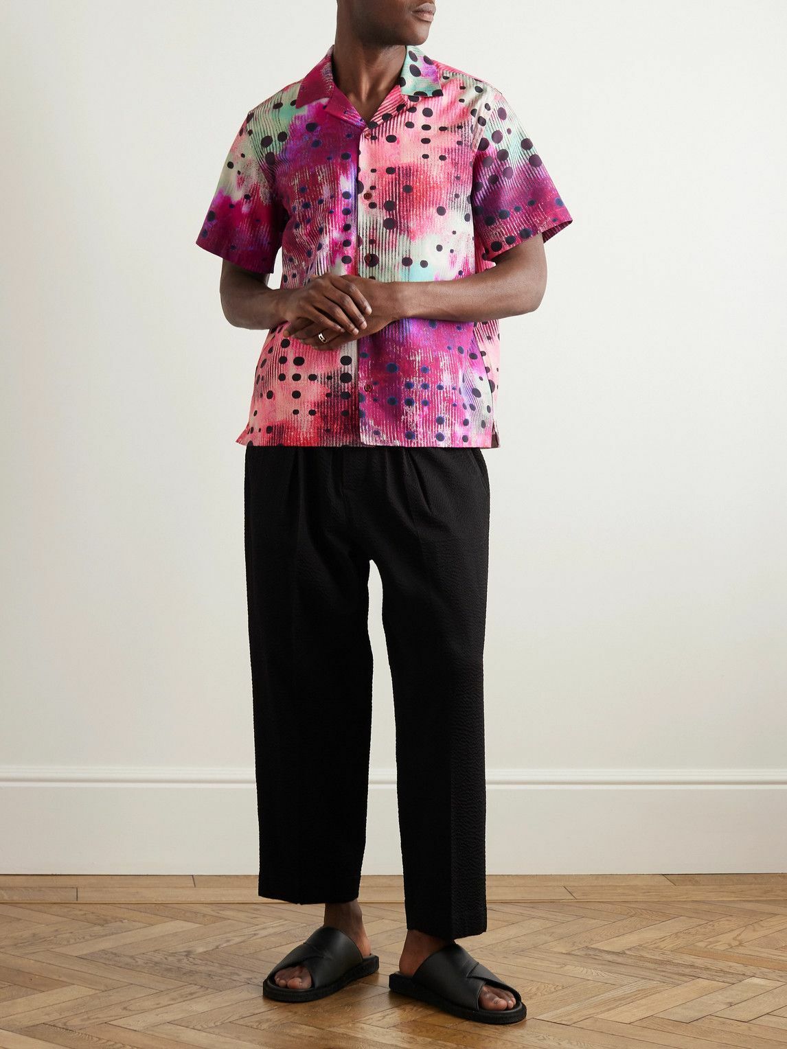 【キミドリ（34）】Canty Dots SS Shirt Saturdays NYC - Canty Dots Printed Camp-Collar Cotton and TENCEL
