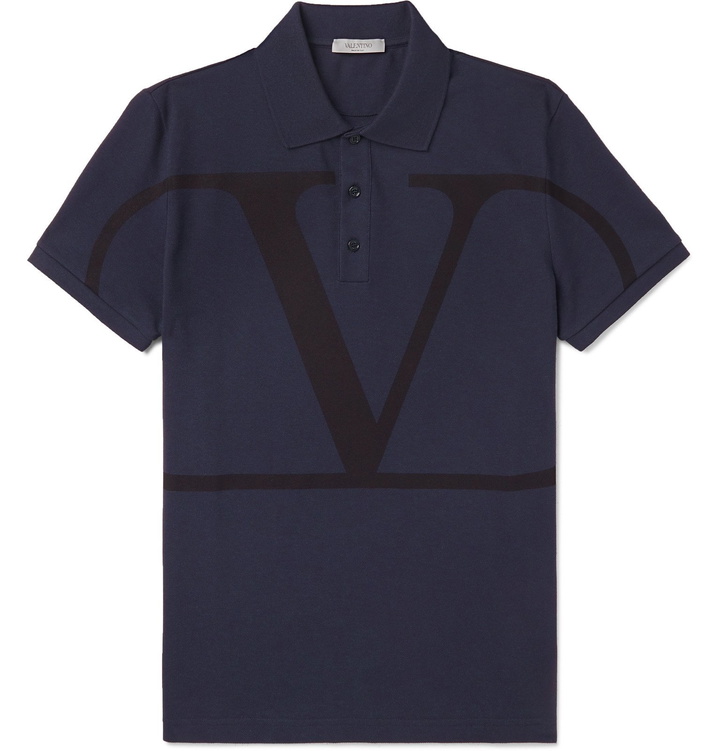 Photo: Valentino - Slim-Fit Logo-Print Cotton-Piqué Polo Shirt - Blue