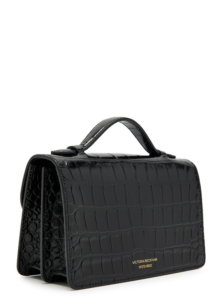 Victoria Beckham Dorian Small Crocodile-effect Patent Leather top Handle bag - Black - One Size