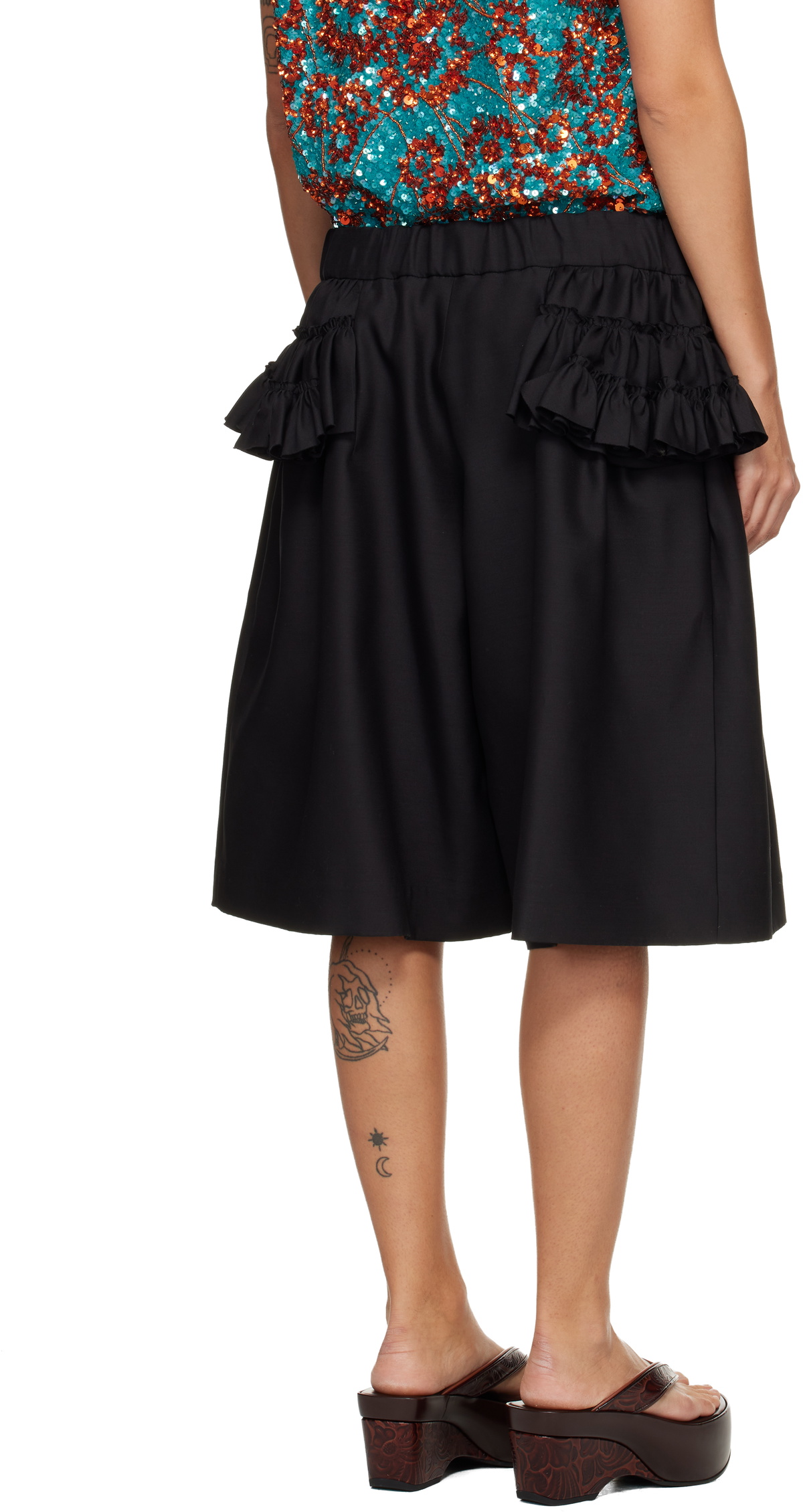 Dries Van Noten Black Ruffled Shorts