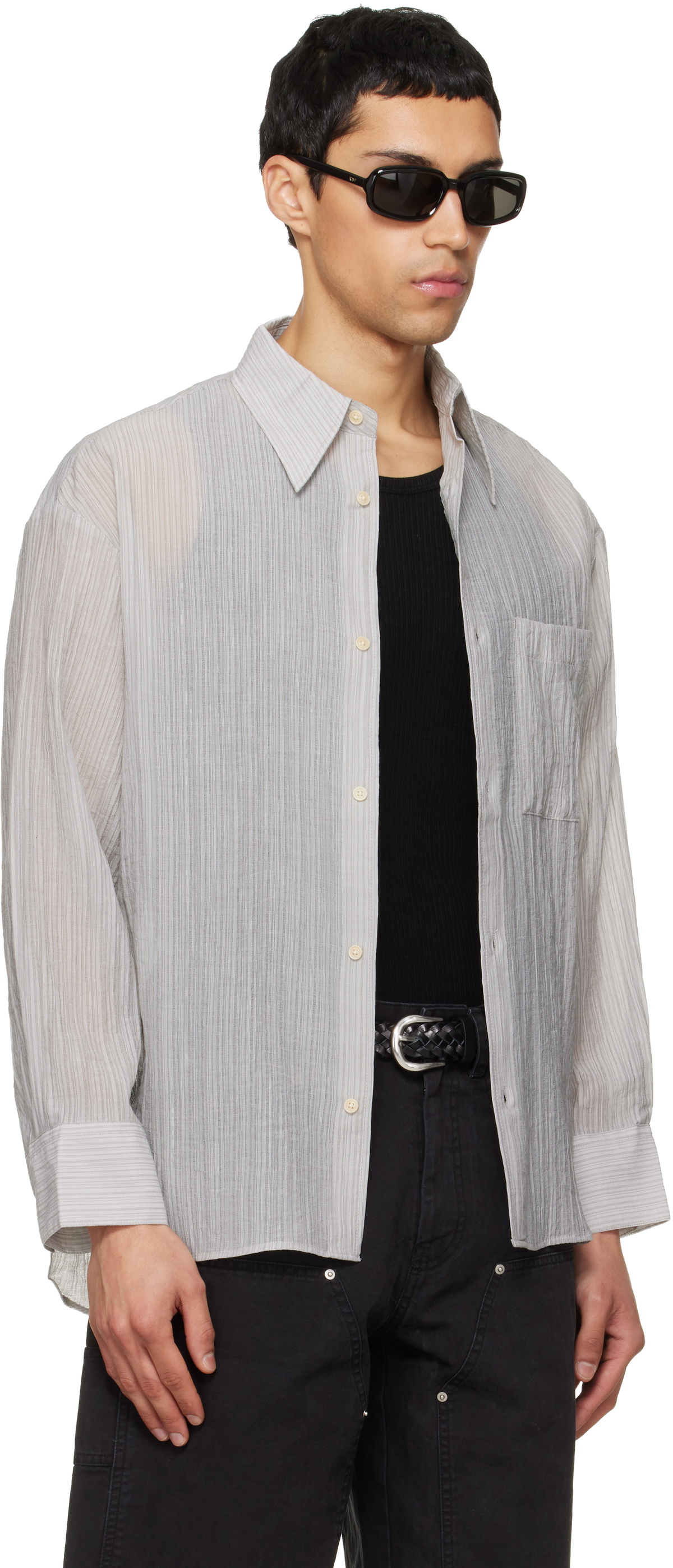 TONYWACK Gray Lyocell Oversized Stripe Shirt
