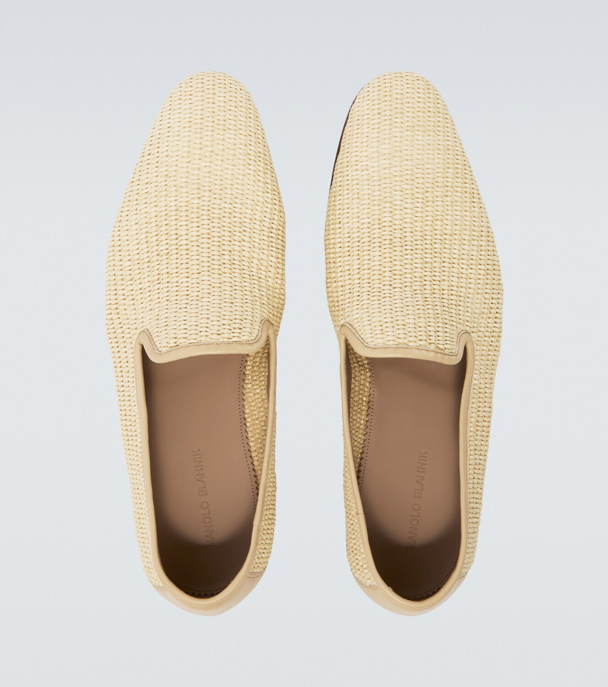 Manolo Blahnik Mario leather-trimmed raffia loafers