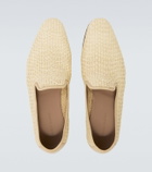 Manolo Blahnik Mario leather-trimmed raffia loafers