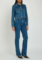Balmain Cropped Denim Jacket Dark Blue