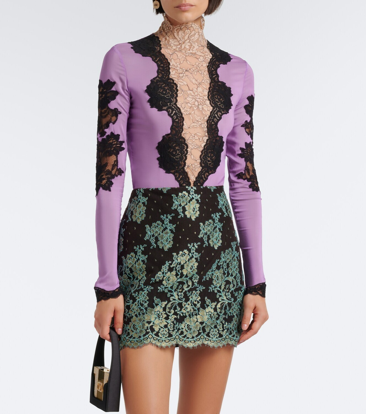 Valentino Turtleneck lace-trimmed bodysuit