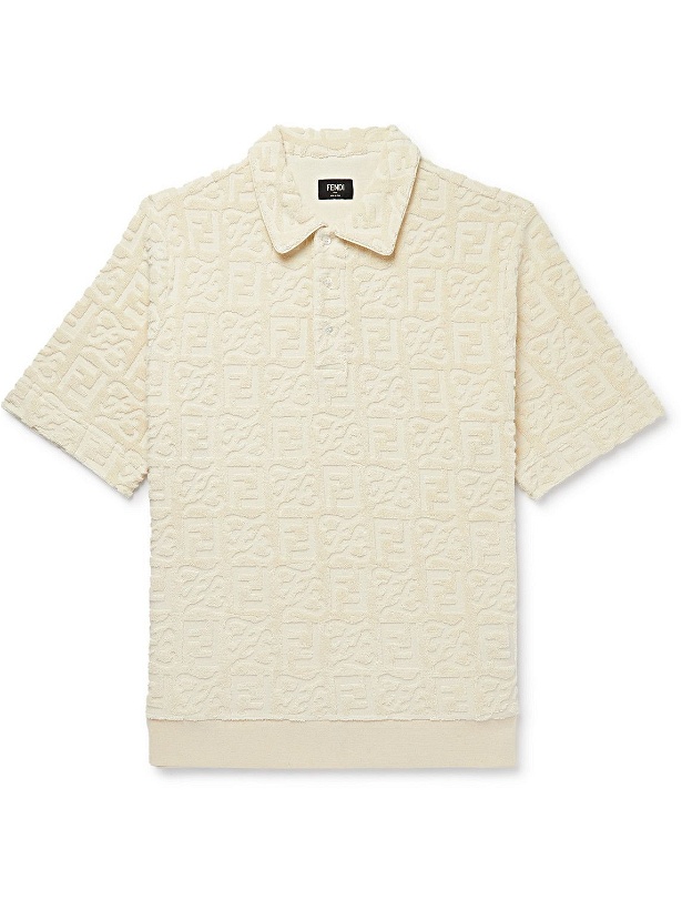 Photo: Fendi - Logo-Jacquard Cotton-Terry Polo Shirt - Neutrals
