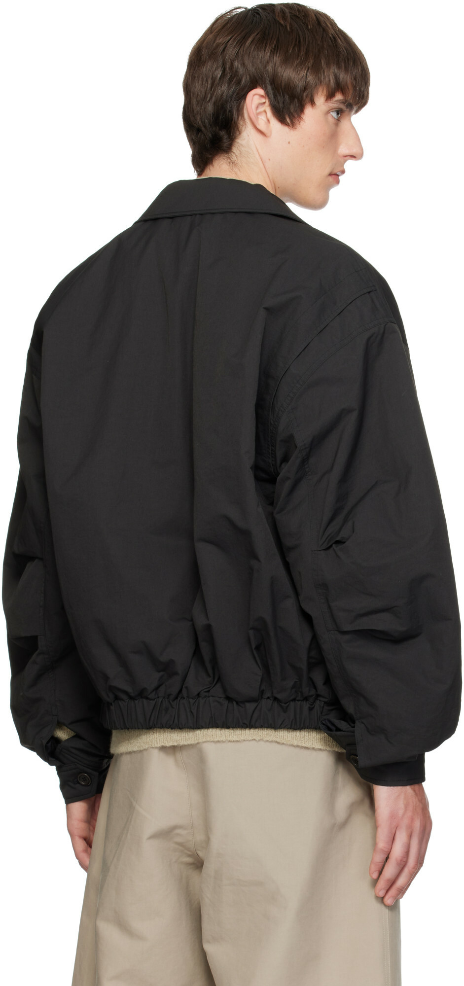 AMOMENTO Black Padded Cotton Nylon Bomber Jacket