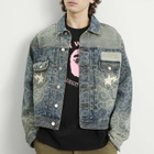 A Bathing Ape Men's Cloud Camo Upcycled Denim Trucker Jacket in Navy