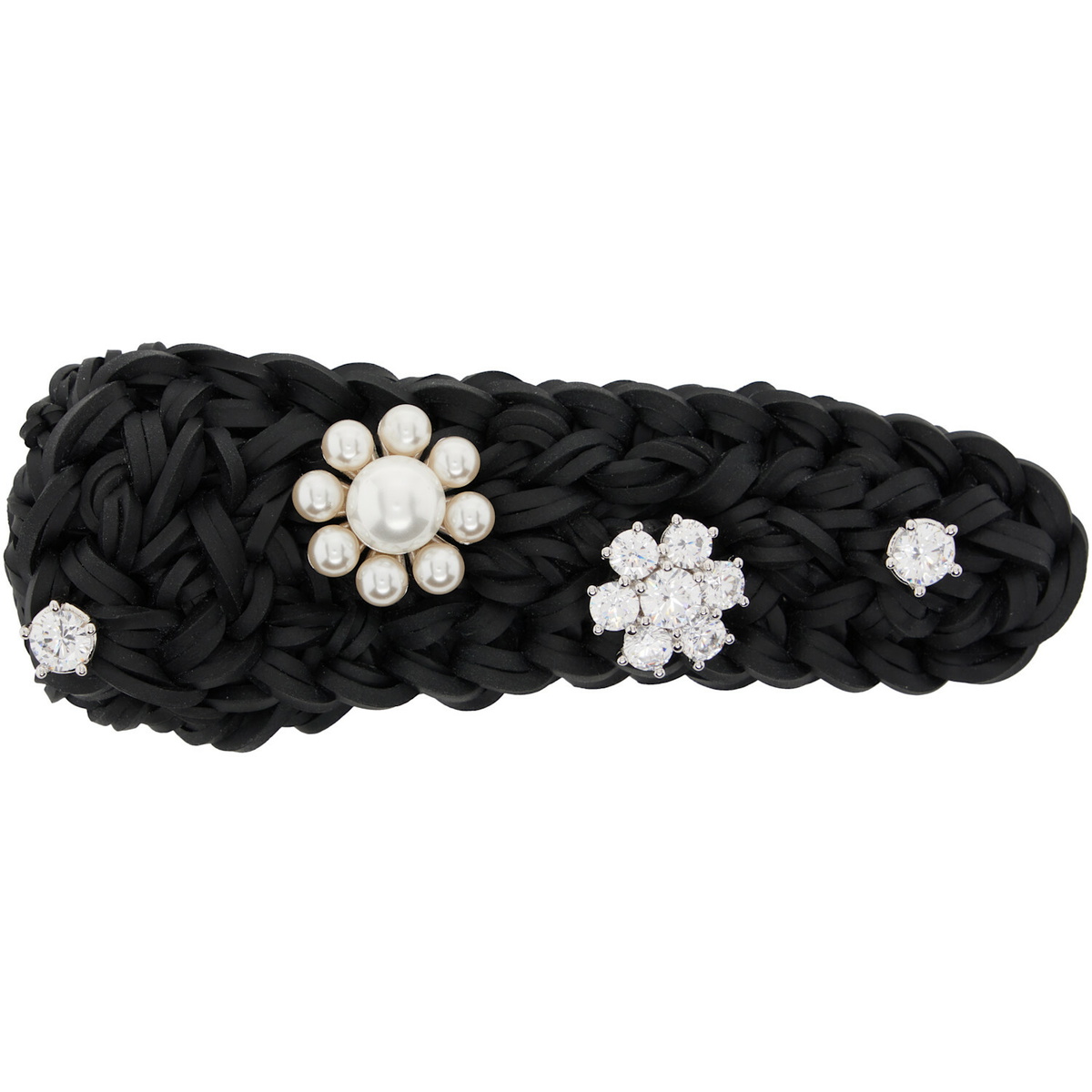 SHUSHU/TONG Black Rhinestone Flower Hair Clip