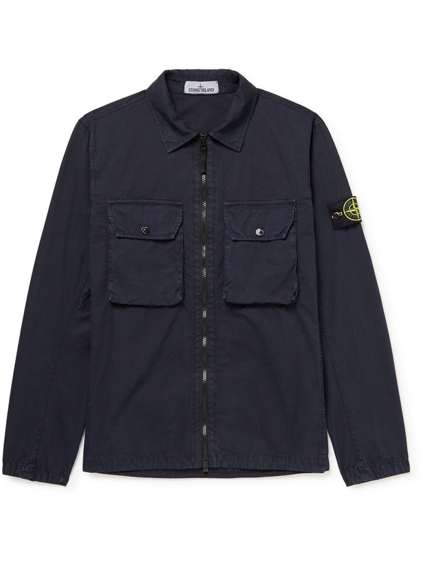 Photo: Stone Island - Logo-Appliquéd Garment-Dyed Cotton-Twill Overshirt - Blue