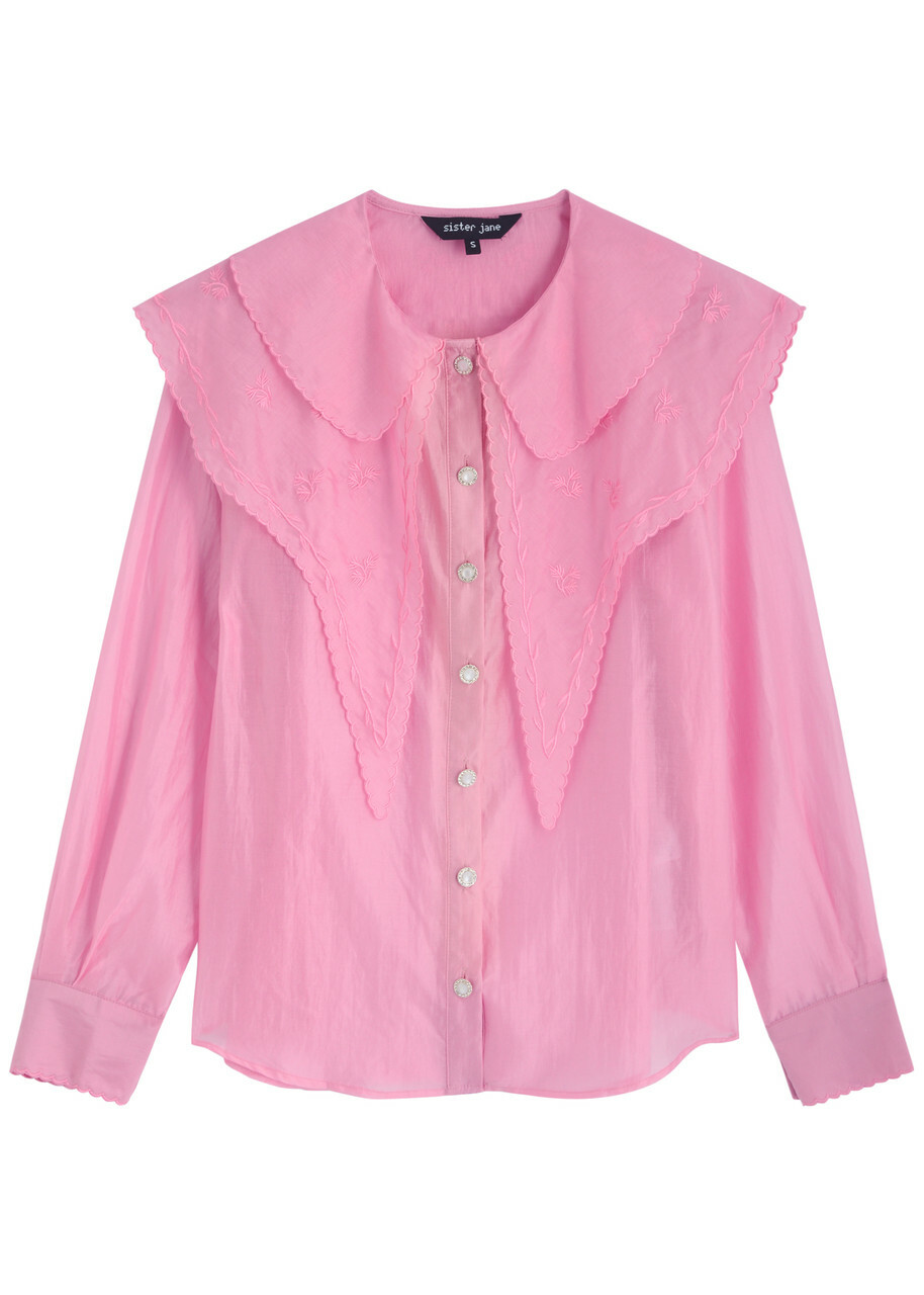 Sister Jane Coracle Embroidered Lyocell-blend Blouse Pink
