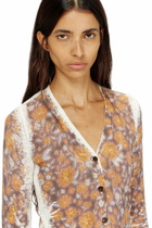 Diesel Floral-print cardigan in linen knit - Knitwear Womens in Brown