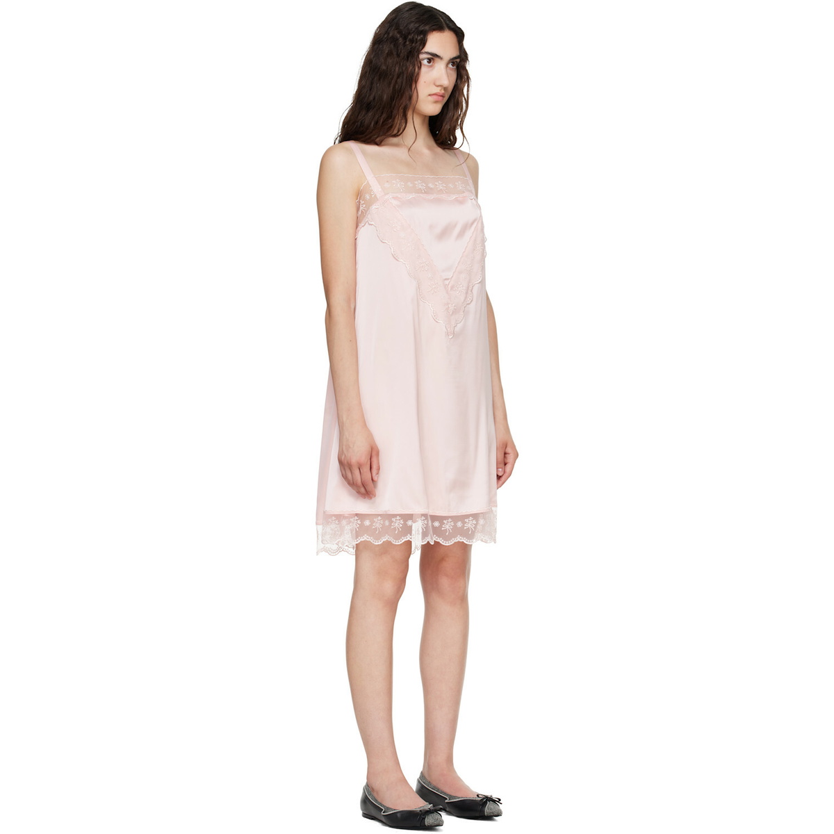 Simone Rocha Pink Square Neck Lace Trim Minidress