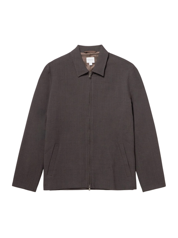 Photo: Sunspel - Textured Wool-Blend Harrington Jacket - Brown