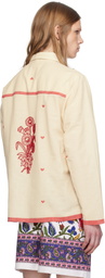 HARAGO Off-White Beadwork Flower Shirt