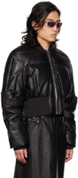 Rick Owens Black Girdered Down Leather Jacket