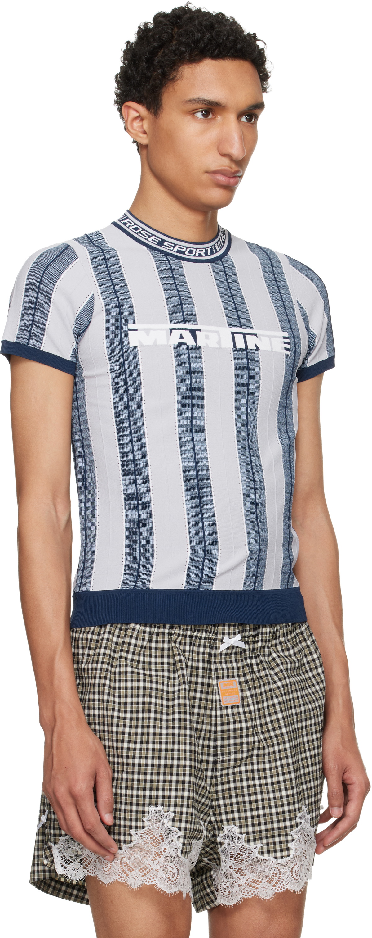 Martine Rose Blue Logo Tight T-shirt