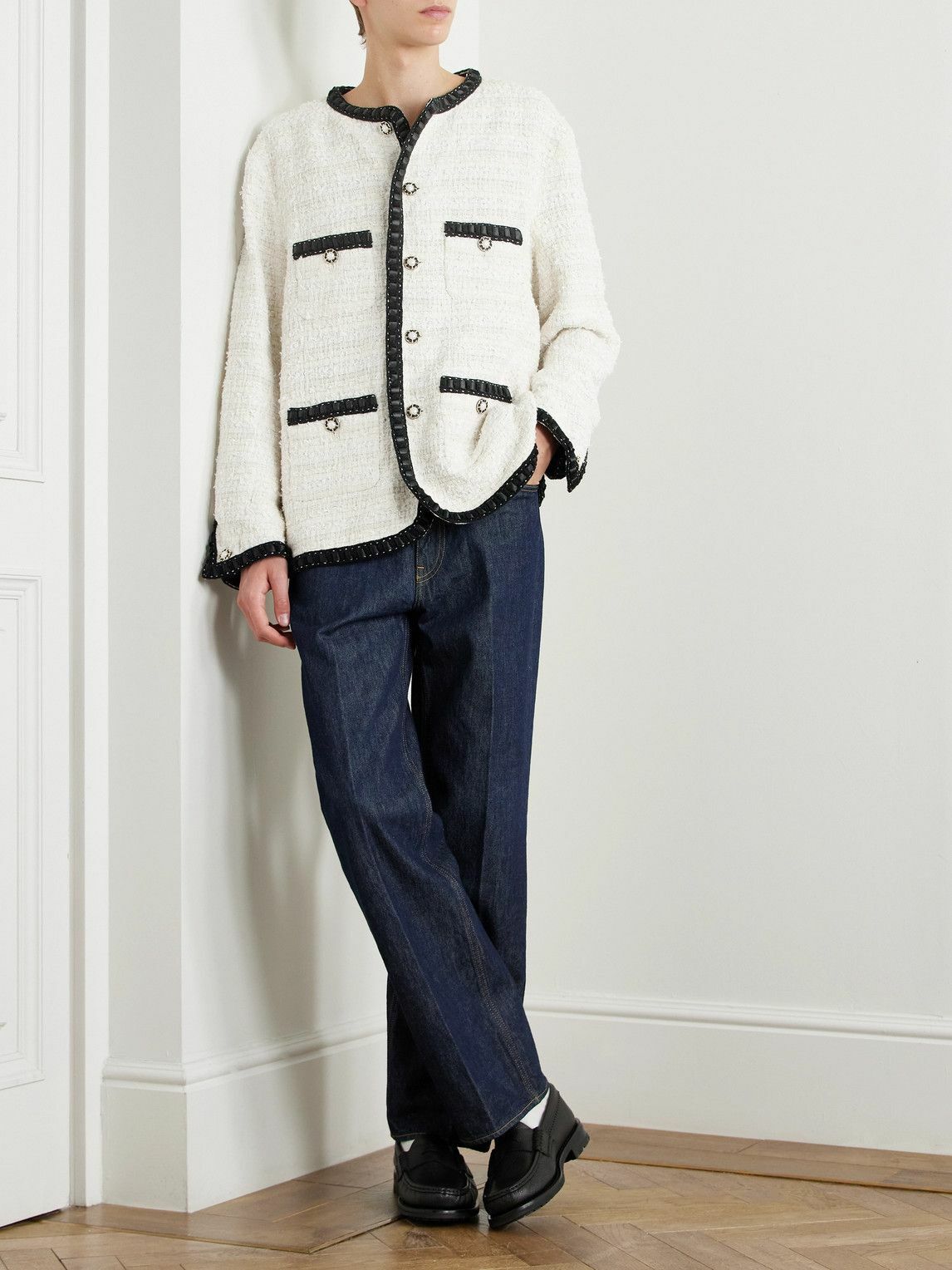 READYMADE - Satin-Trimmed Cotton-Blend Tweed Jacket - White