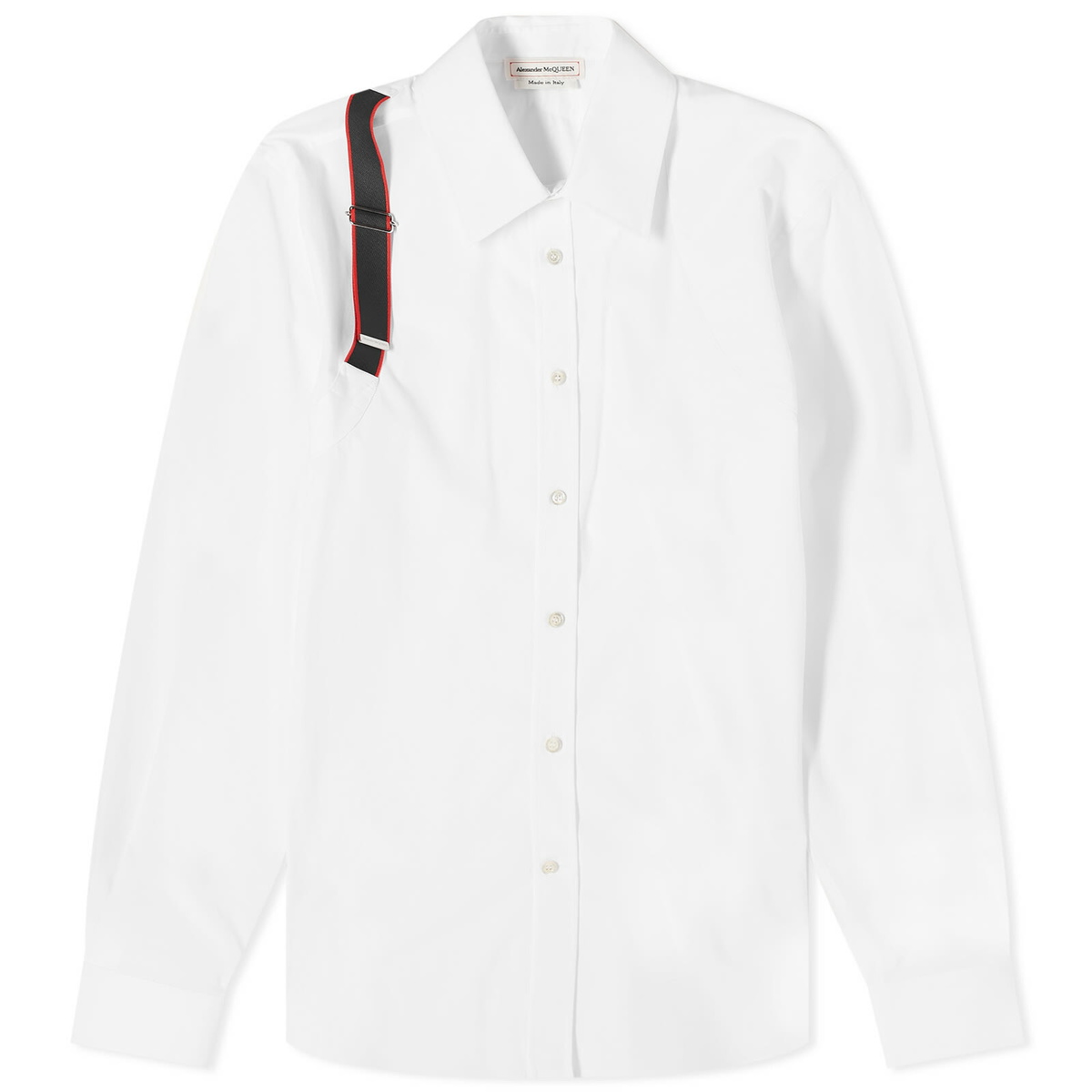 Alexander McQueen Men s Tape Logo Harness Shirt in White Alexander McQueen