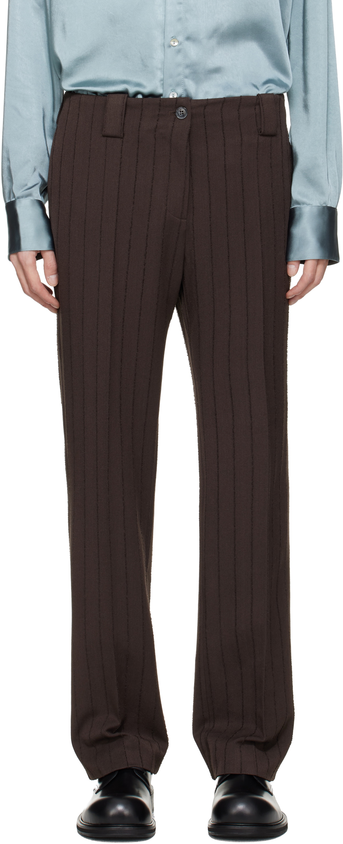 AVAVAV Brown Pinstripe Tailored Trousers