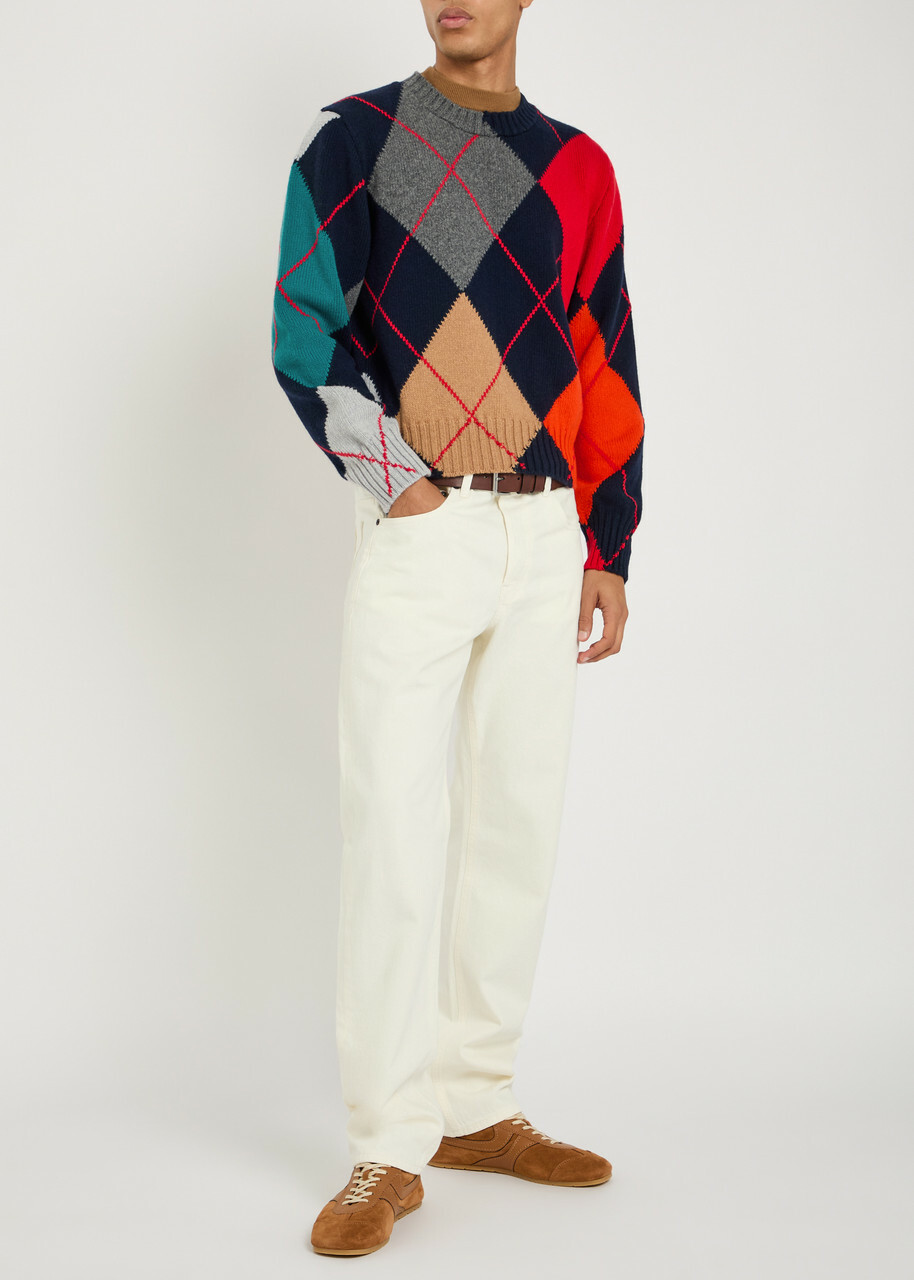JW Anderson Pringle Argyle Crew-neck Wool Jumper Navy