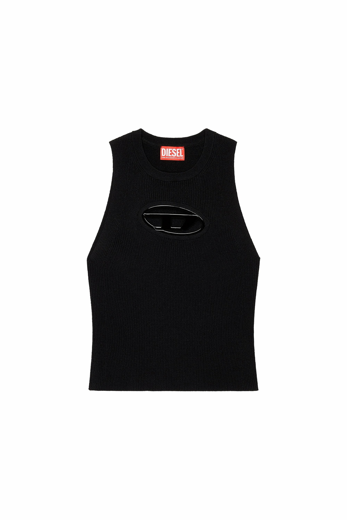 Diesel Cut-out knit top with logo plaque - Tops Womens in Black