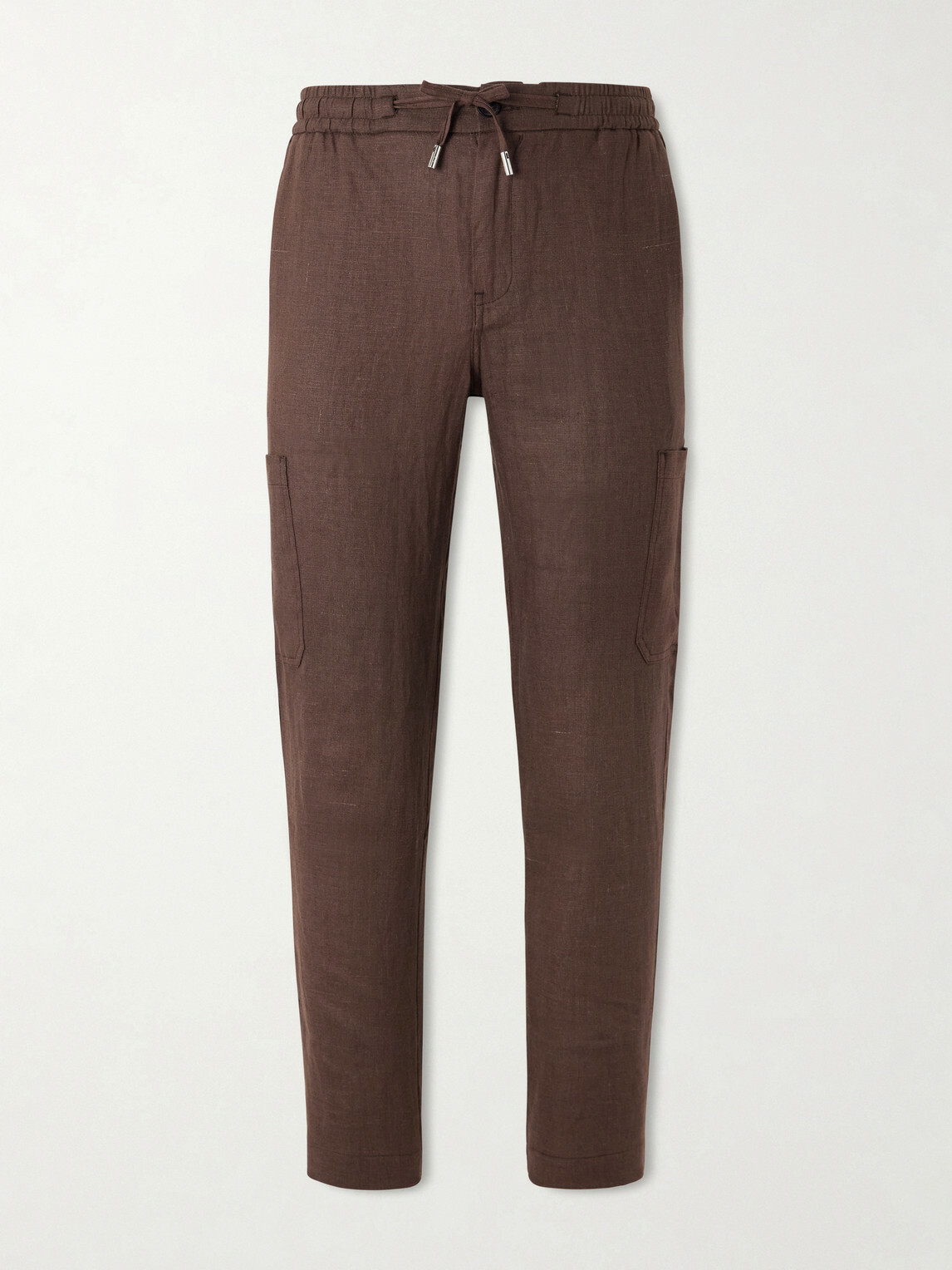 Mr P. - James Tapered Linen Drawstring Cargo Trousers - Brown