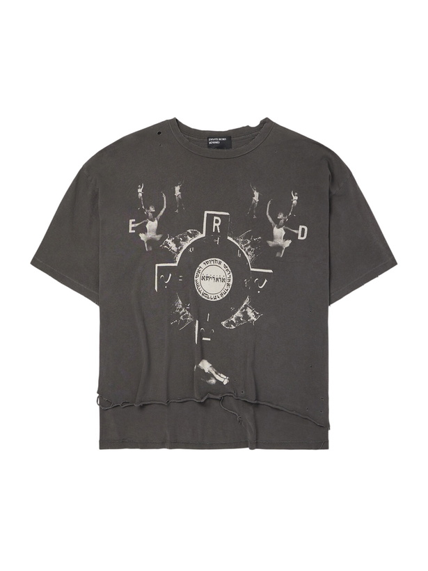 Photo: Enfants Riches Déprimés - Bed Of Nails Distressed Printed Cotton-Jersey T-Shirt - Gray