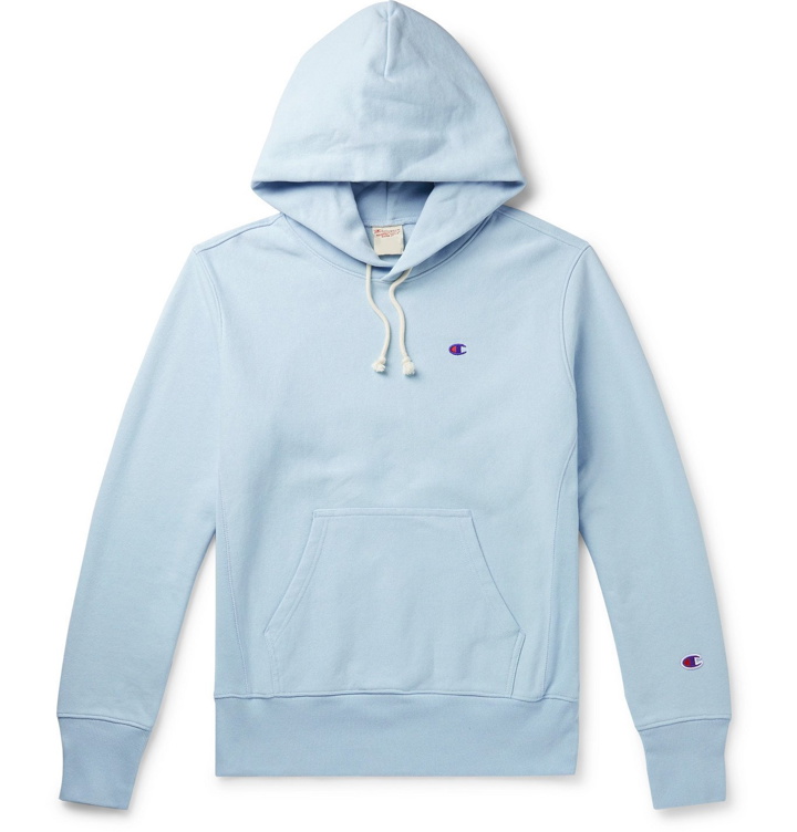 Photo: Champion - Logo-Embroidered Fleece-Back Cotton-Blend Jersey Hoodie - Blue