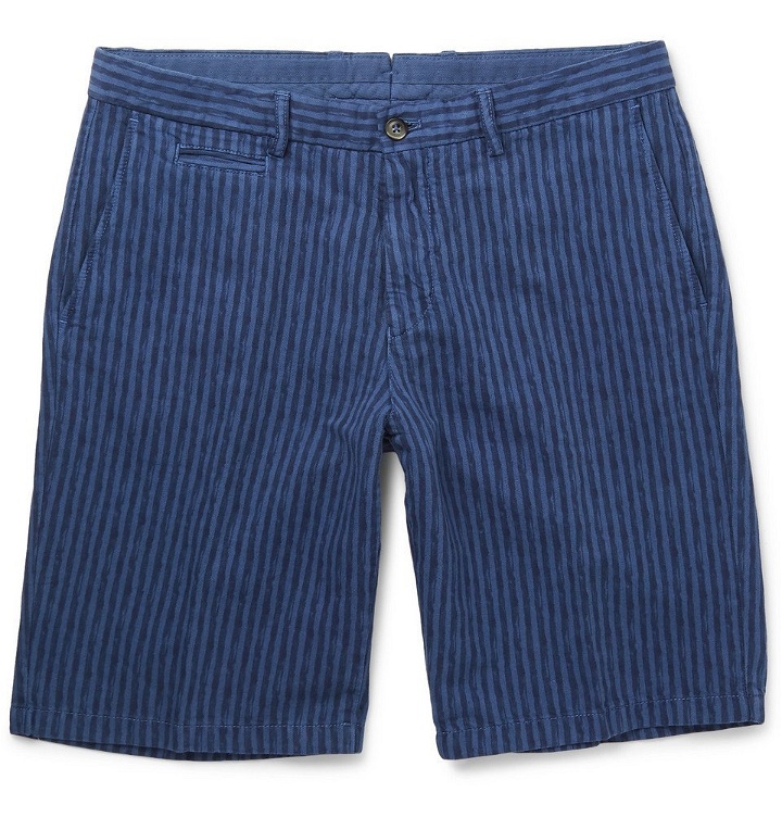 Photo: Altea - Slim-Fit Over-Dyed Striped Linen and Cotton-Blend Shorts - Men - Blue
