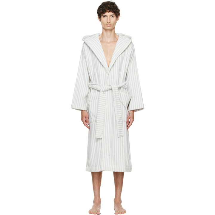 Photo: Tekla White & Blue Terry Hooded Bathrobe