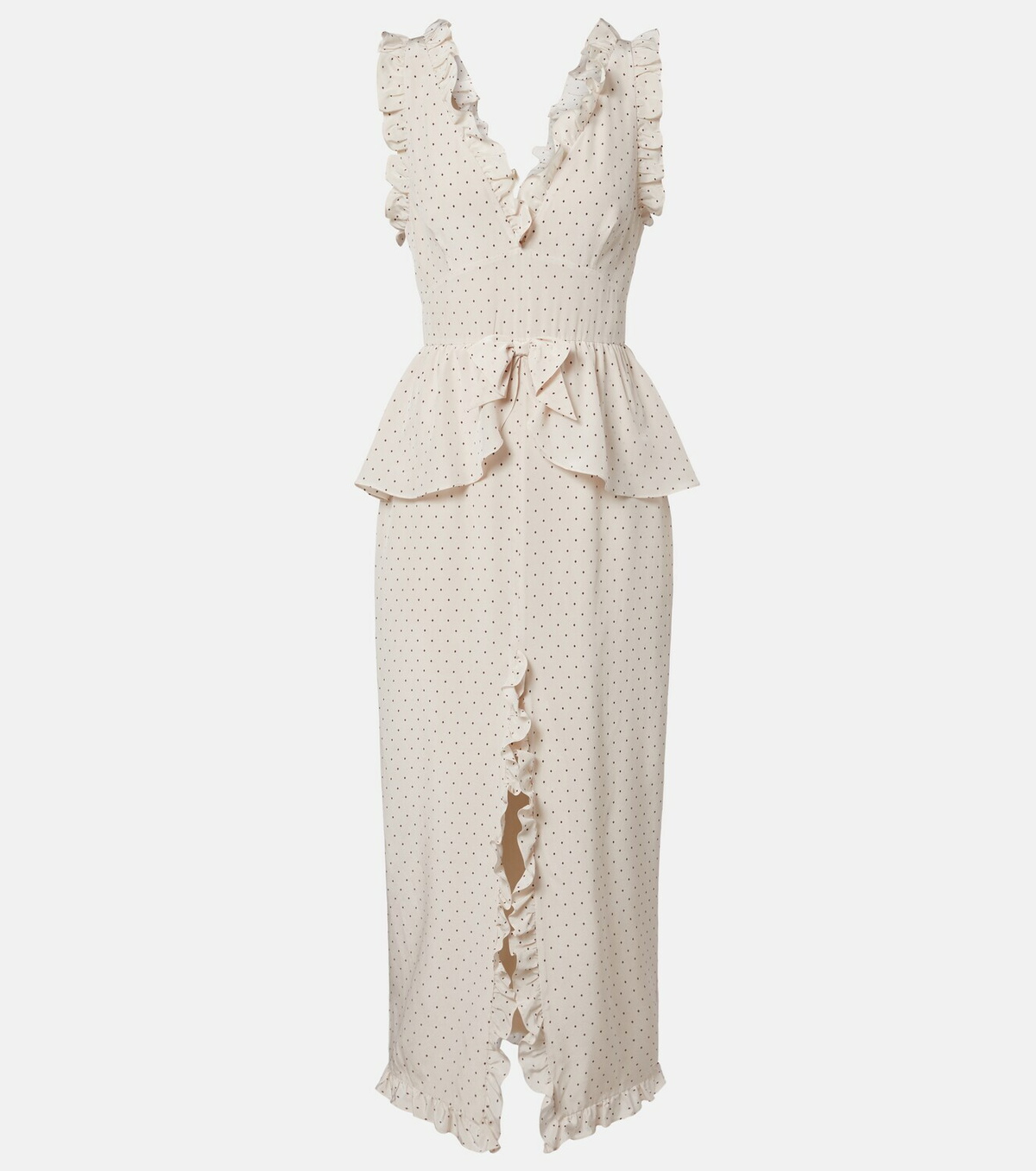 Alessandra Rich Polka-dot peplum silk midi dress