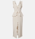 Alessandra Rich Polka-dot peplum silk midi dress