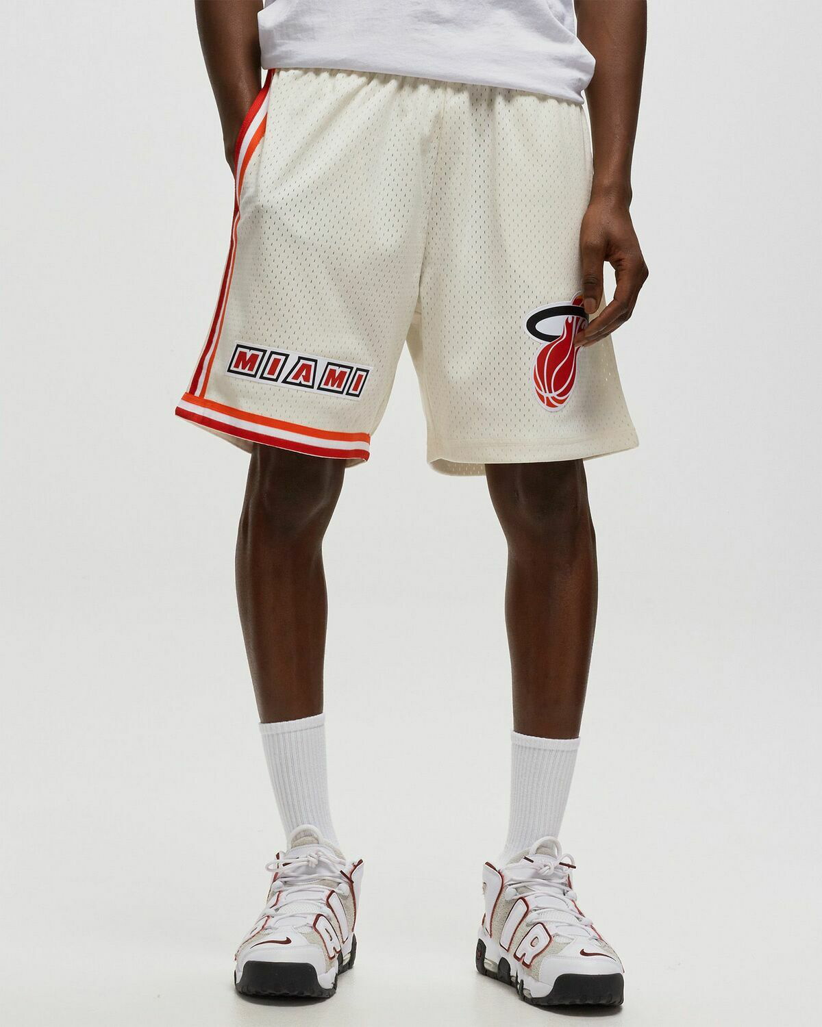 Mens Miami Heat Mitchell & Ness Heat Cream Shorts Off White/White/White